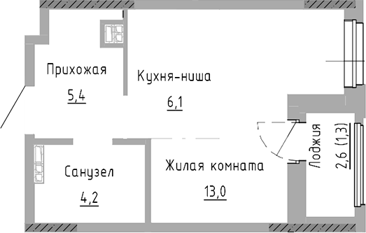 Планировка — Курчатов, Студия, 29 м²