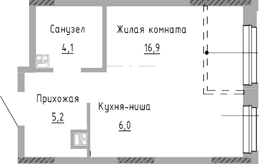 Планировка — Курчатов, Студия, 32 м²