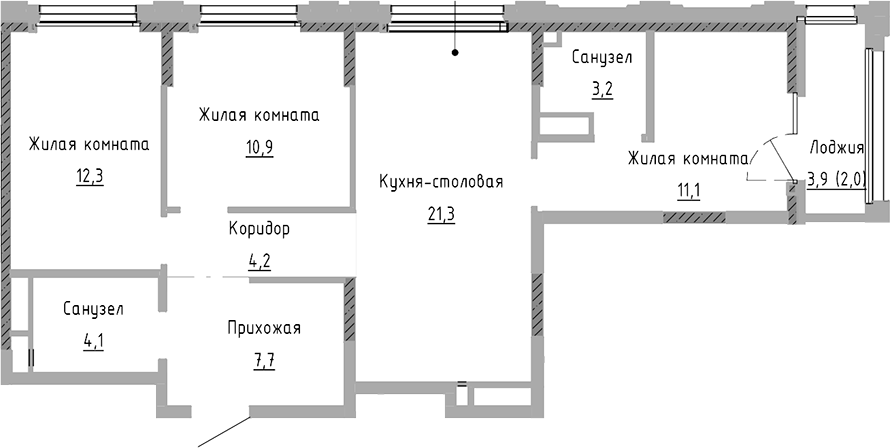 Планировка — Курчатов, 4-комн., 75 м²