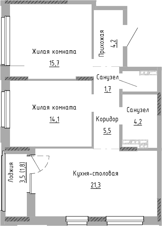 Планировка — Курчатов, 3-комн., 67 м²