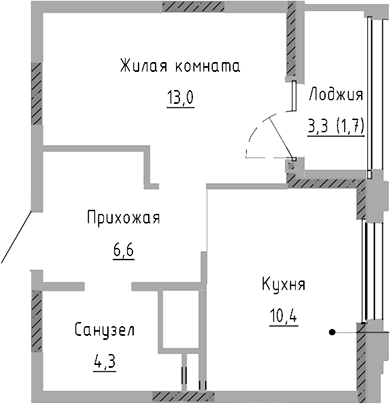 Планировка — Курчатов, 1-комн., 34 м²