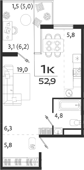 Планировка — ROYALTA, Студия, 41 м²