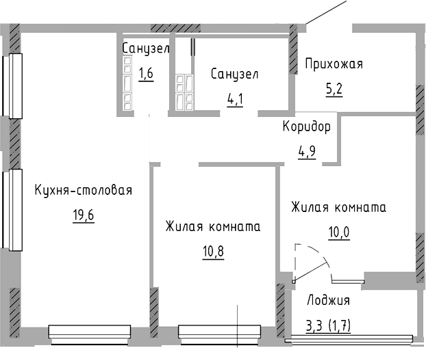 Планировка — Курчатов, 3-комн., 56 м²