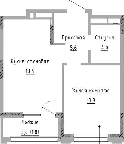 Планировка — Курчатов, 2-комн., 42 м²