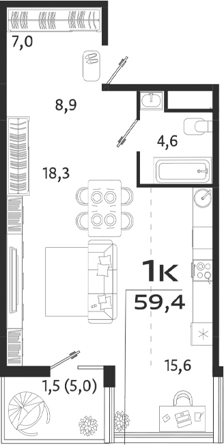 Планировка — ROYALTA, Студия, 54 м²