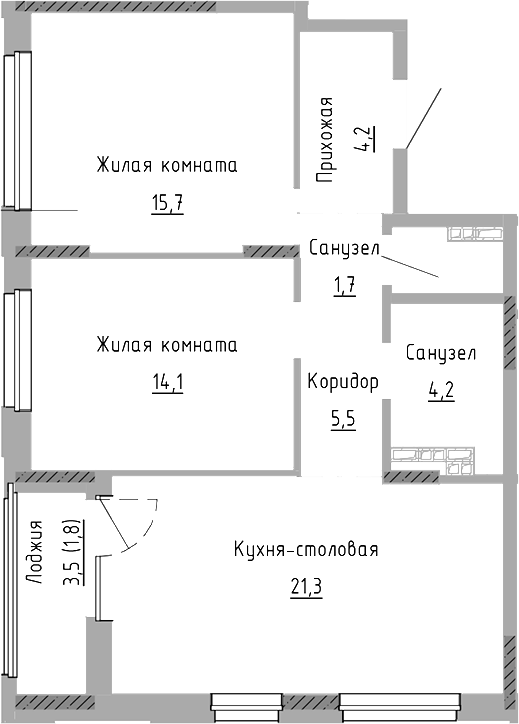 Планировка — Курчатов, 3-комн., 67 м²