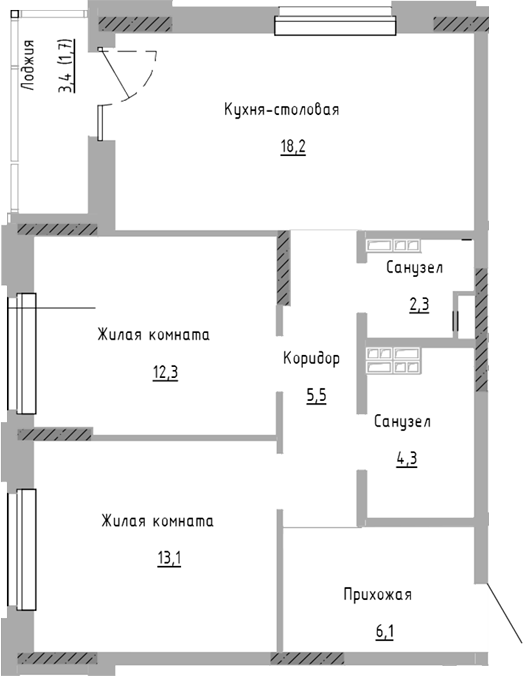 Планировка — Курчатов, 3-комн., 62 м²