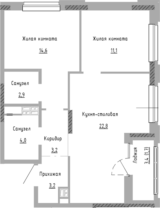 Планировка — Курчатов, 3-комн., 62 м²