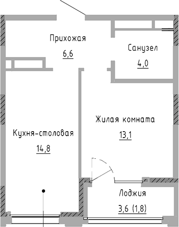 Планировка — Курчатов, 2-комн., 39 м²
