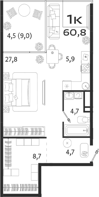 Планировка — ROYALTA, Студия, 52 м²