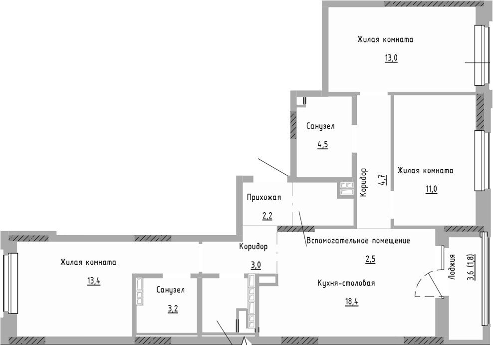 Планировка — Курчатов, 4-комн., 78 м²