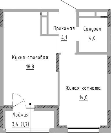 Планировка — Курчатов, 2-комн., 41 м²
