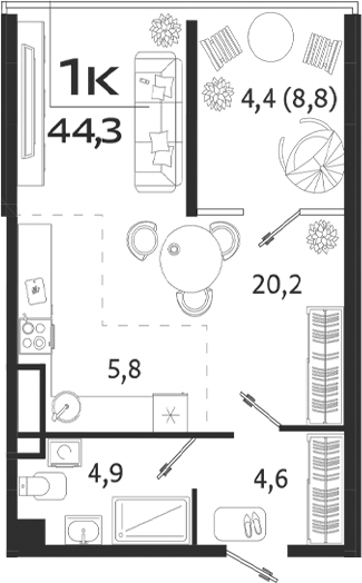 Планировка — ROYALTA, Студия, 36 м²