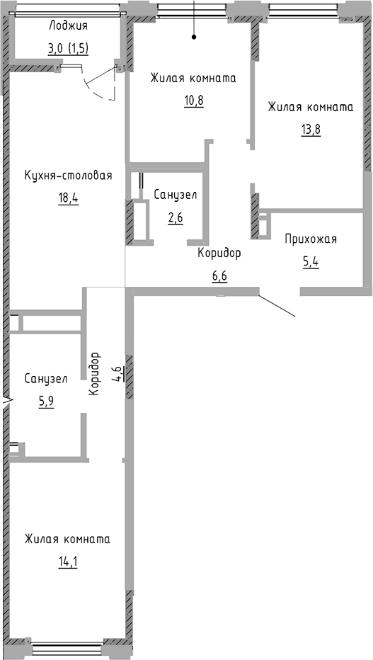 Планировка — Курчатов, 4-комн., 82 м²