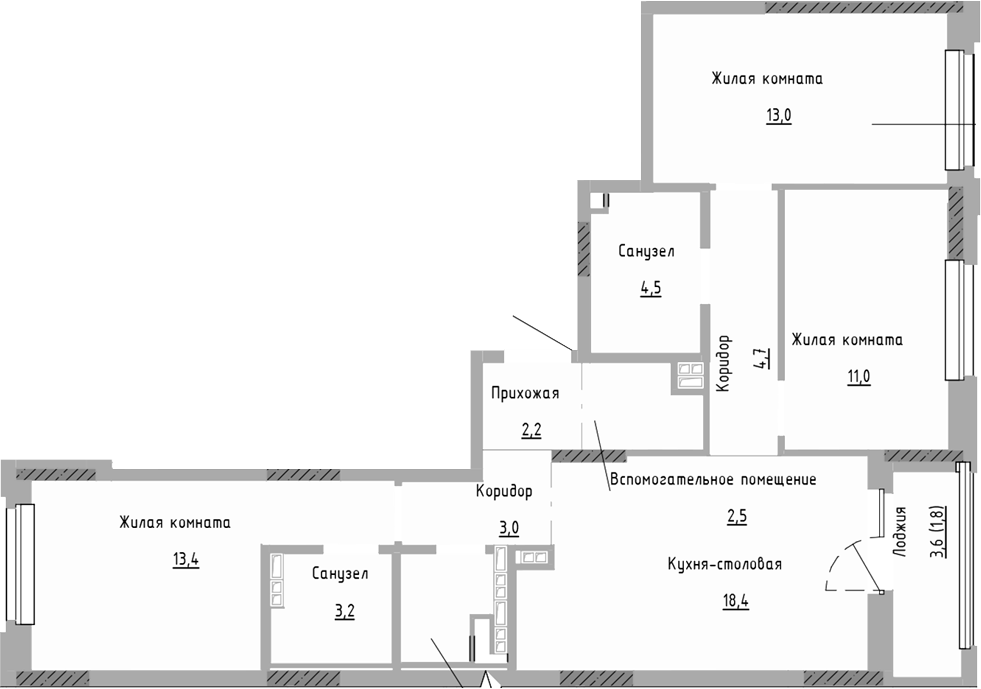 Планировка — Курчатов, 4-комн., 78 м²