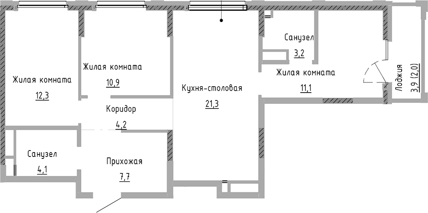 Планировка — Курчатов, 4-комн., 75 м²