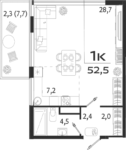 Планировка — ROYALTA, Студия, 45 м²