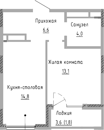 Планировка — Курчатов, 2-комн., 39 м²