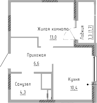 Планировка — Курчатов, 1-комн., 34 м²