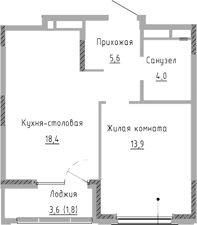 Планировка — Курчатов, 2-комн., 42 м²