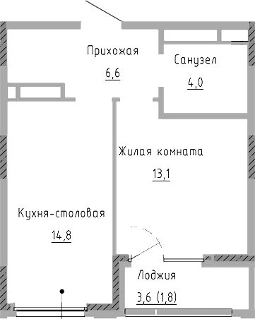 Планировка — Курчатов, 2-комн., 39 м²