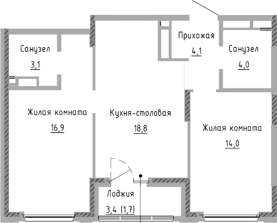 Планировка — Курчатов, 3-комн., 61 м²