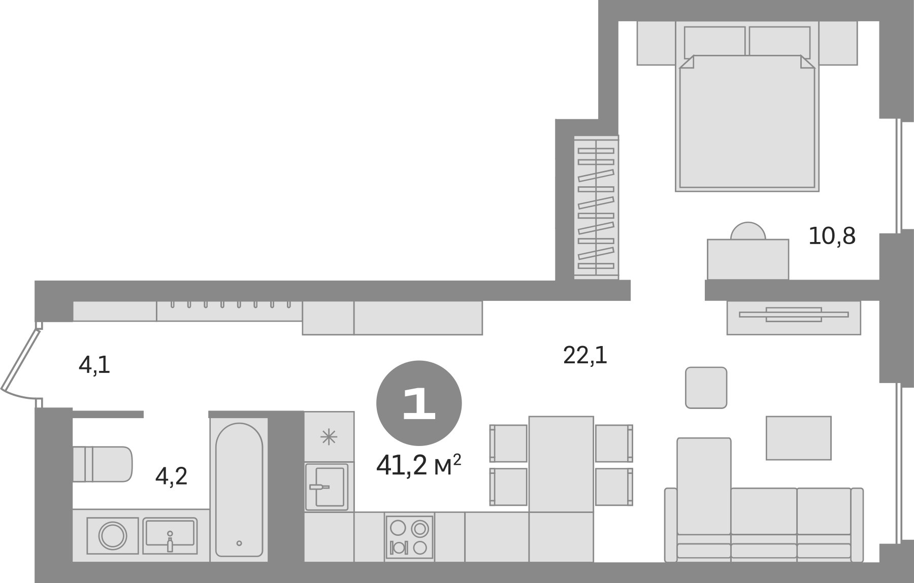 Планировка — Северный квартал, 2-комн., 41 м²