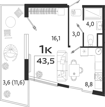 Планировка — ROYALTA, Студия, 32 м²
