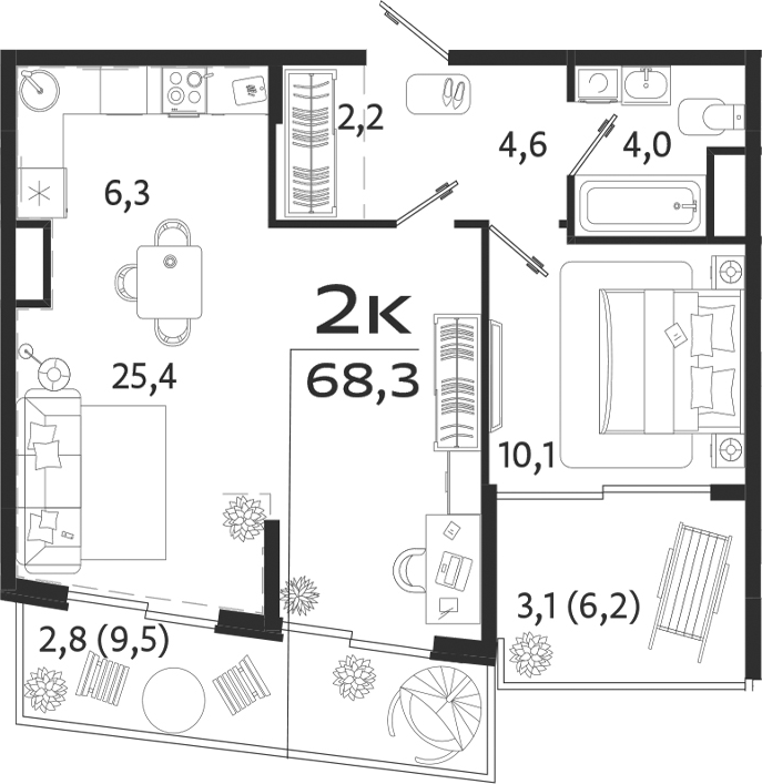Планировка — ROYALTA, 1-комн., 53 м²