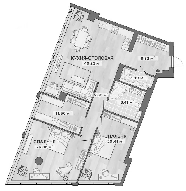 Планировка — Re:Volution Towers, 2-комн., 127 м²