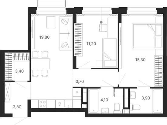 Планировка — Атлас Лайн, 3-комн., 65 м²