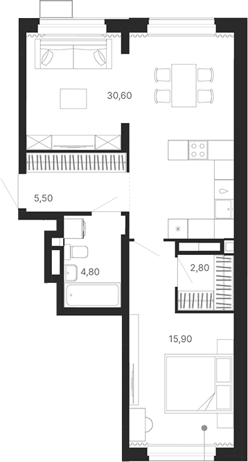 Планировка — Атлас Лайн, 2-комн., 60 м²