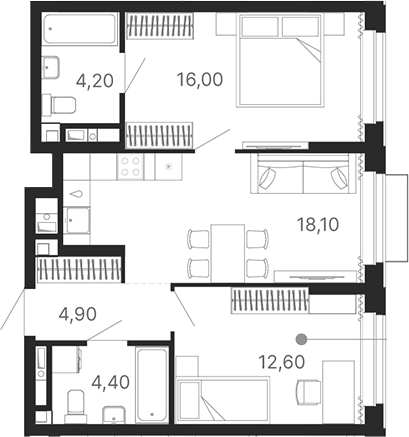 Планировка — Атлас Лайн, 3-комн., 60 м²