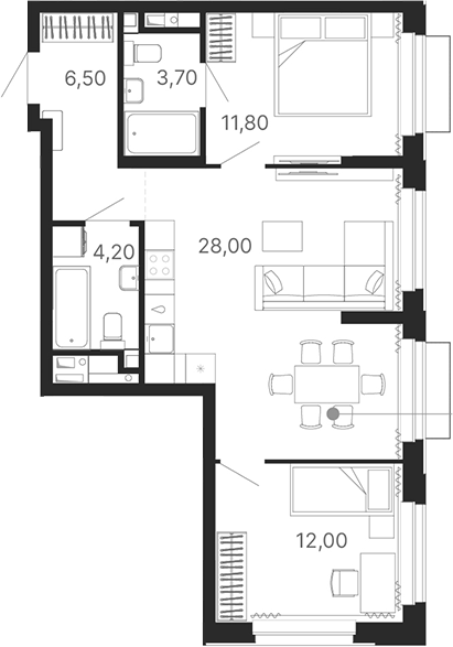 Планировка — Атлас Лайн, 3-комн., 66 м²