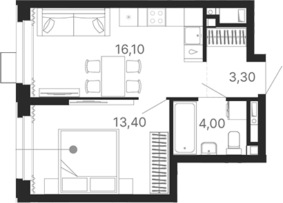Планировка — Атлас Лайн, 2-комн., 37 м²
