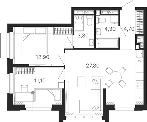 Планировка — Атлас Лайн, 3-комн., 65 м²