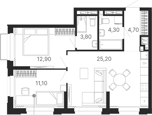 Планировка — Атлас Лайн, 3-комн., 62 м²
