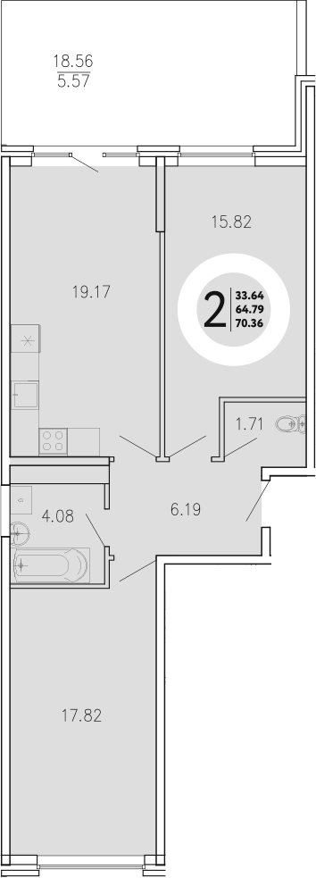 Планировка — Просторы Крыма, 2-комн., 65 м²