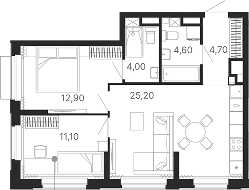 Планировка — Атлас Лайн, 3-комн., 63 м²