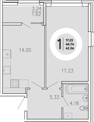 Планировка — Просторы Крыма, 1-комн., 41 м²