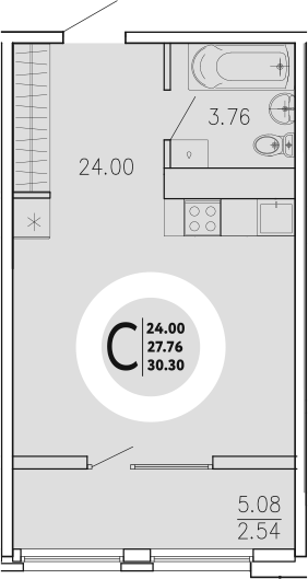 Планировка — Просторы Крыма, Студия, 28 м²