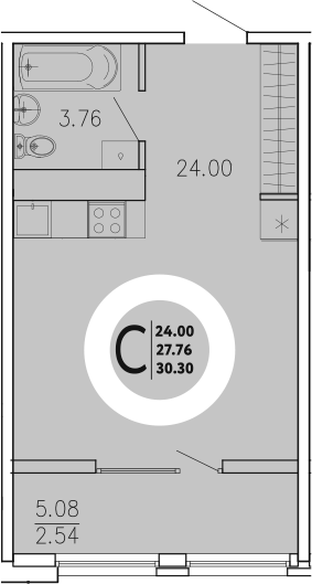 Планировка — Просторы Крыма, Студия, 28 м²