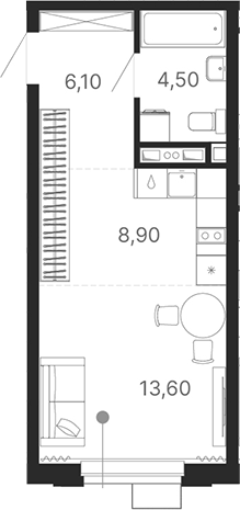 Планировка — Атлас Лайн, Студия, 33 м²