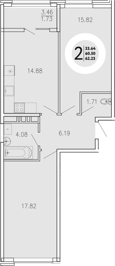 Планировка — Просторы Крыма, 2-комн., 61 м²