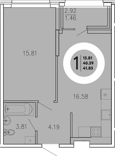 Планировка — Просторы Крыма, 1-комн., 40 м²