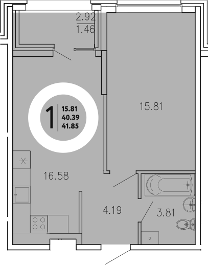 Планировка — Просторы Крыма, 1-комн., 40 м²