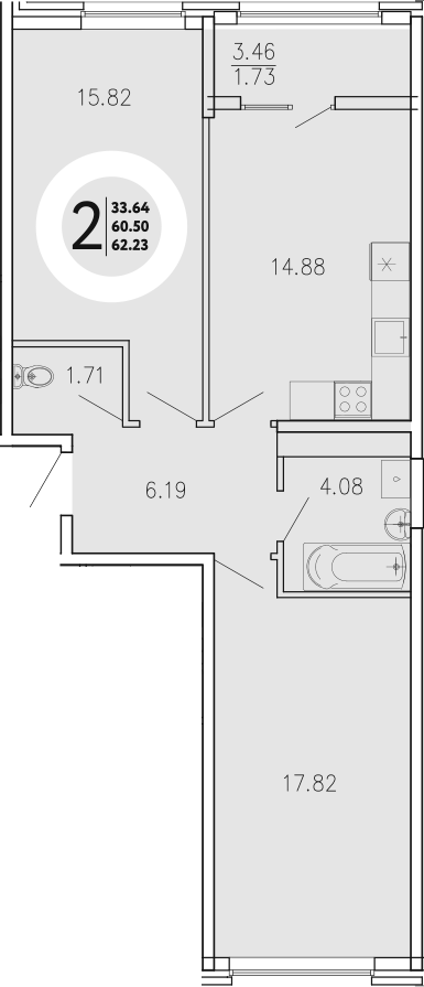 Планировка — Просторы Крыма, 2-комн., 61 м²
