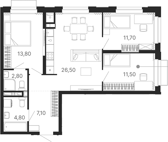 Планировка — Атлас Лайн, 4-комн., 78 м²