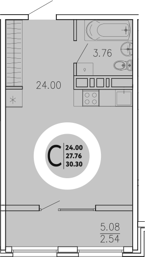 Планировка — Просторы Крыма, Студия, 28 м²
