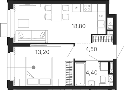 Планировка — Атлас Лайн, 2-комн., 41 м²